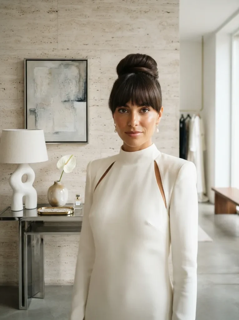 High Bun With Bangs