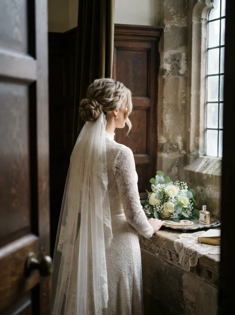 Textured Low Bun + Veil