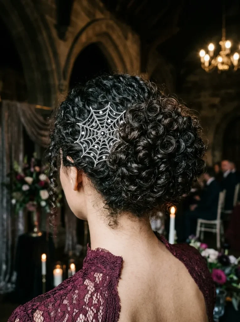 Curly Bun + Cobweb Pin