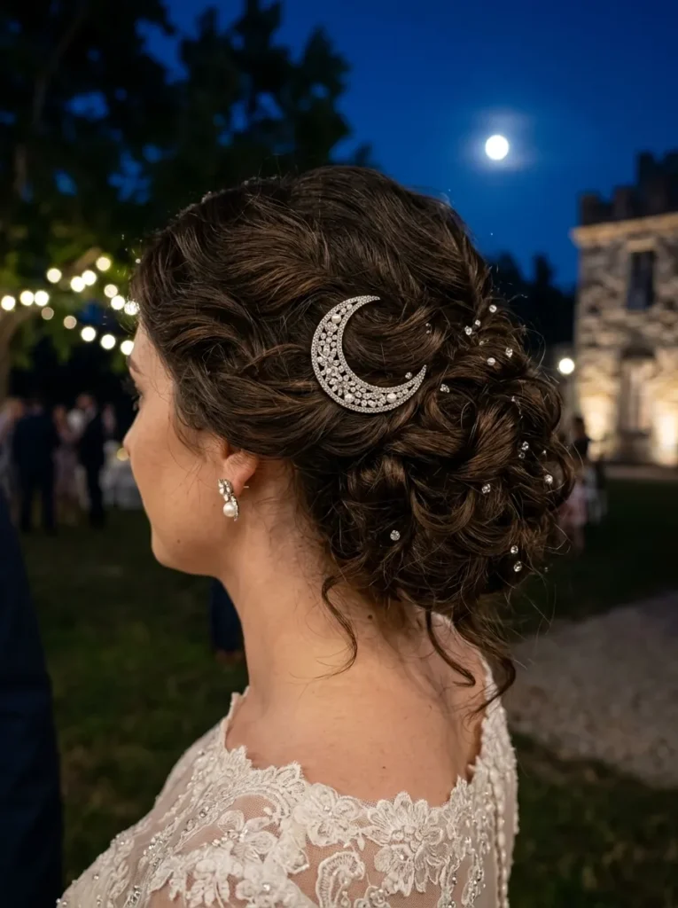 Curly Updo + Moon Pin