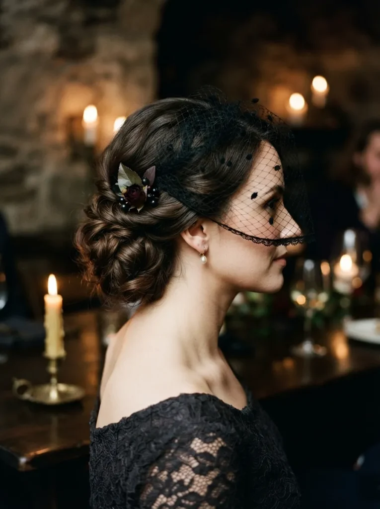 Low Updo + Black Veil
